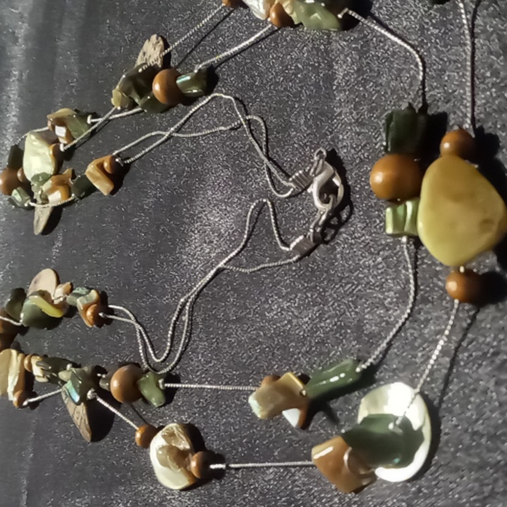 Loft long necklace silver chain all natural shell layered. 34 inches long